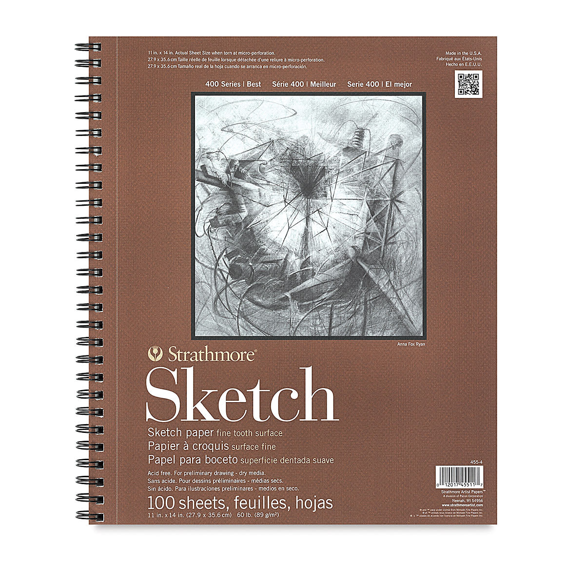 STRATHMORE 400 Series Sketch Pad - 11" x 14", Spiral Bound, Side, 100 Sheets