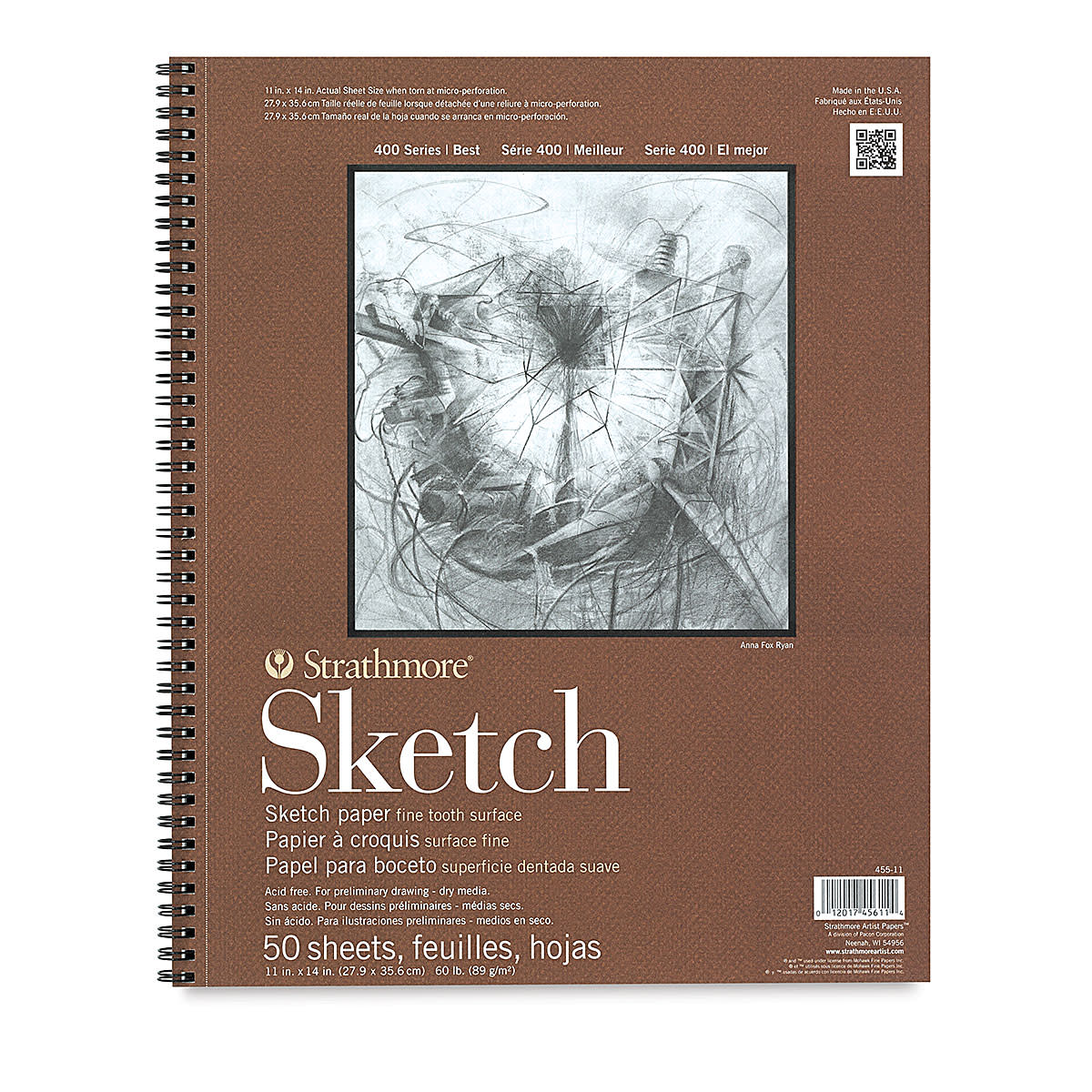 STRATHMORE 400 Series Sketch Pad - 11" x 14", Spiral Bound, Side, 50 Sheets