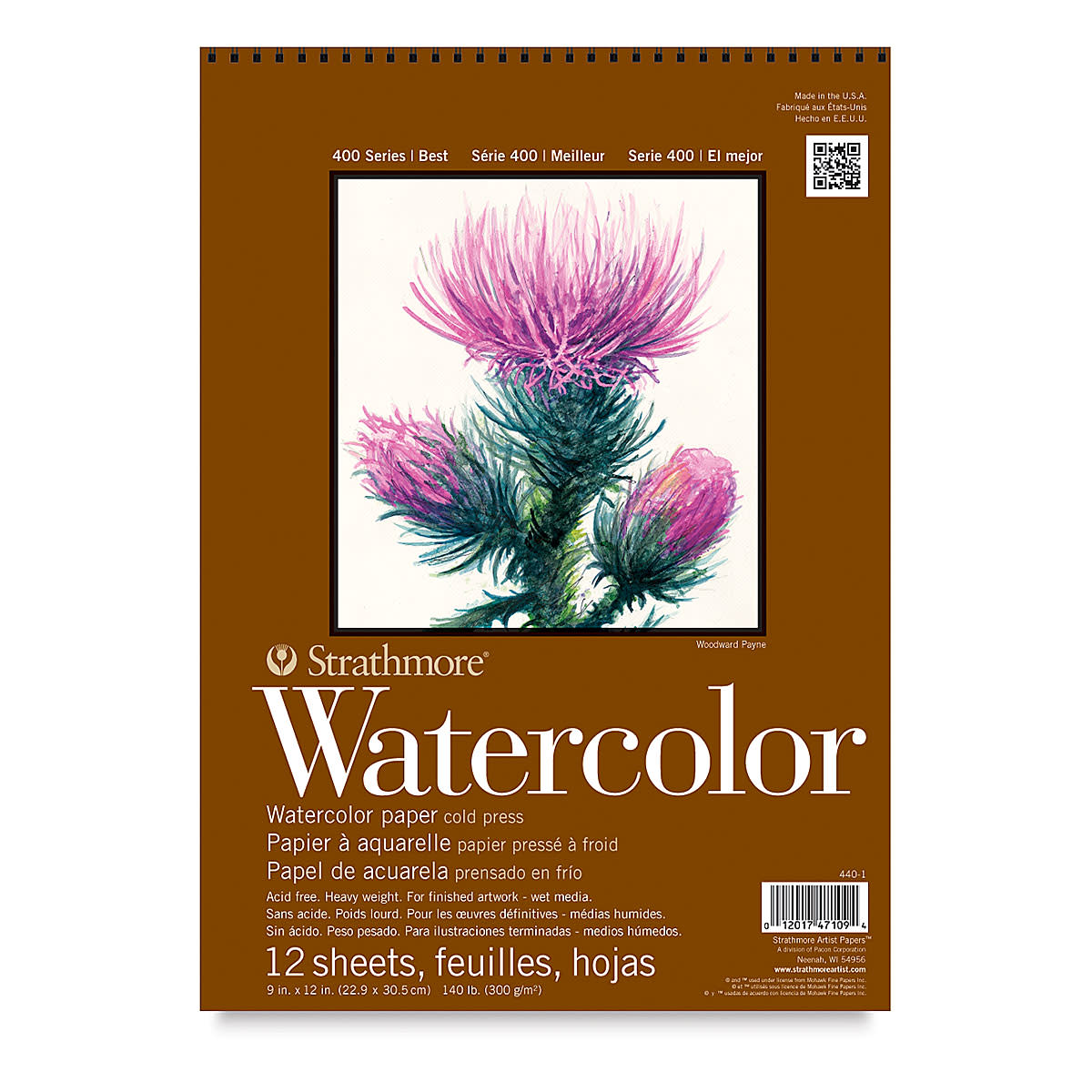 STRATHMORE 400 Series Watercolor Paper Pad - 9" x 12", Wirebound, 12 Sheets