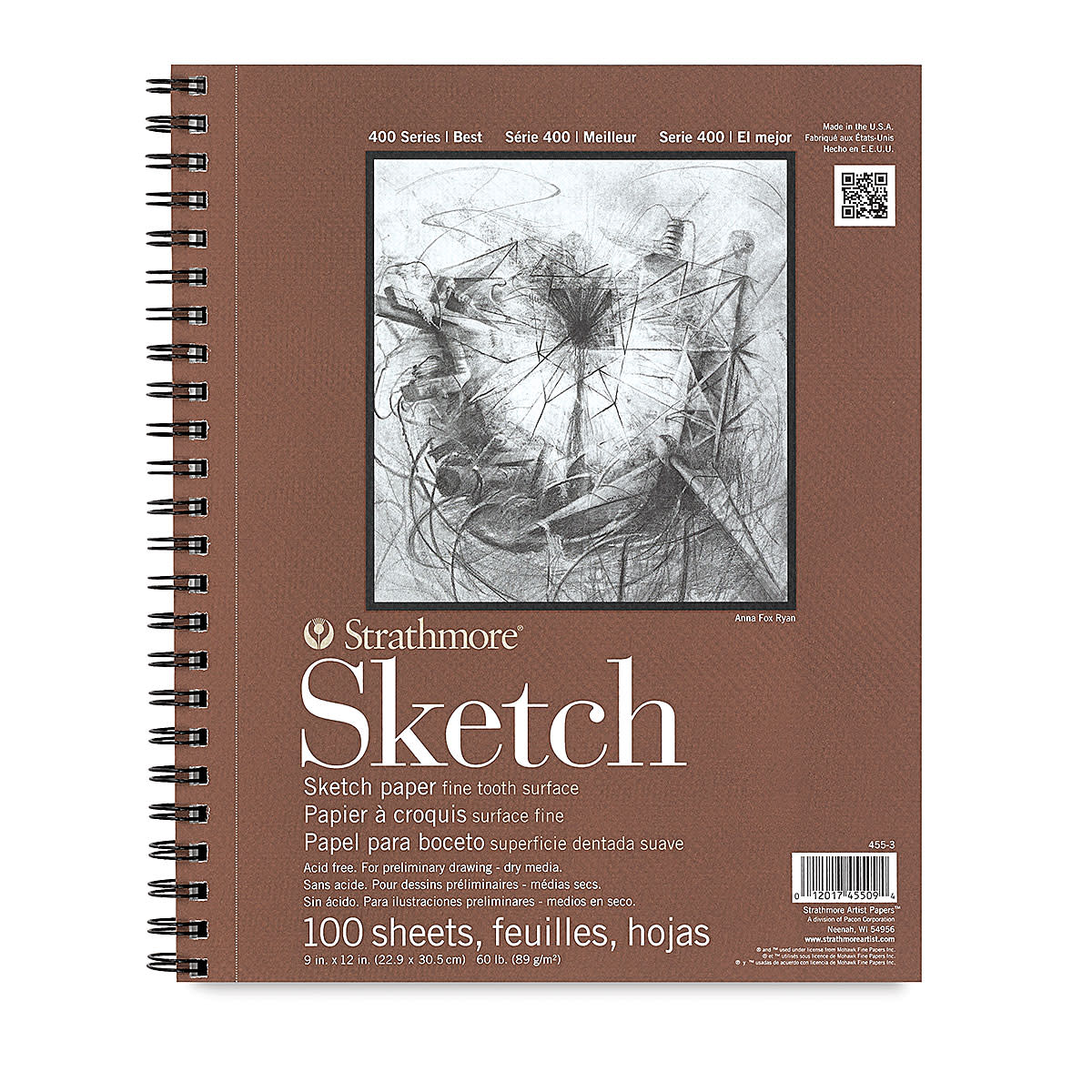 STRATHMORE 400 Series Sketch Pad - 9" x 12", Spiral Bound, Side, 100 Sheets