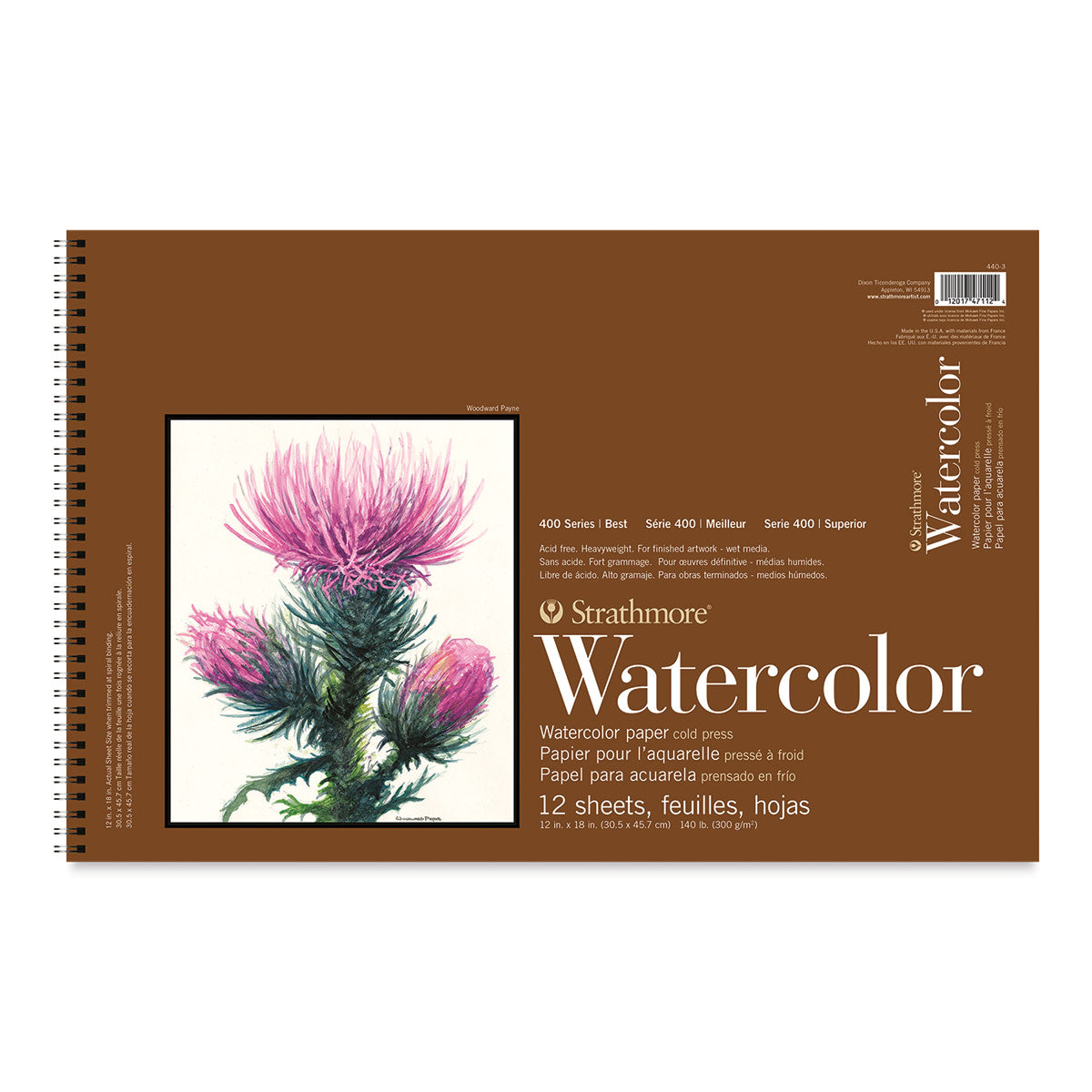 STRATHMORE 400 Series Watercolor Paper Pad - 12" x 18", Wire Bound, 12 Sheets