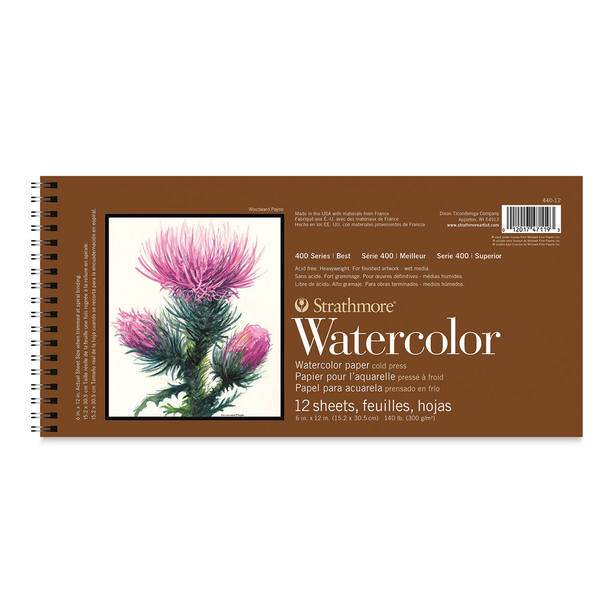 STRATHMORE 400 Series Watercolor Paper Pad - 6" x 12", Wire Bound, 12 Sheets