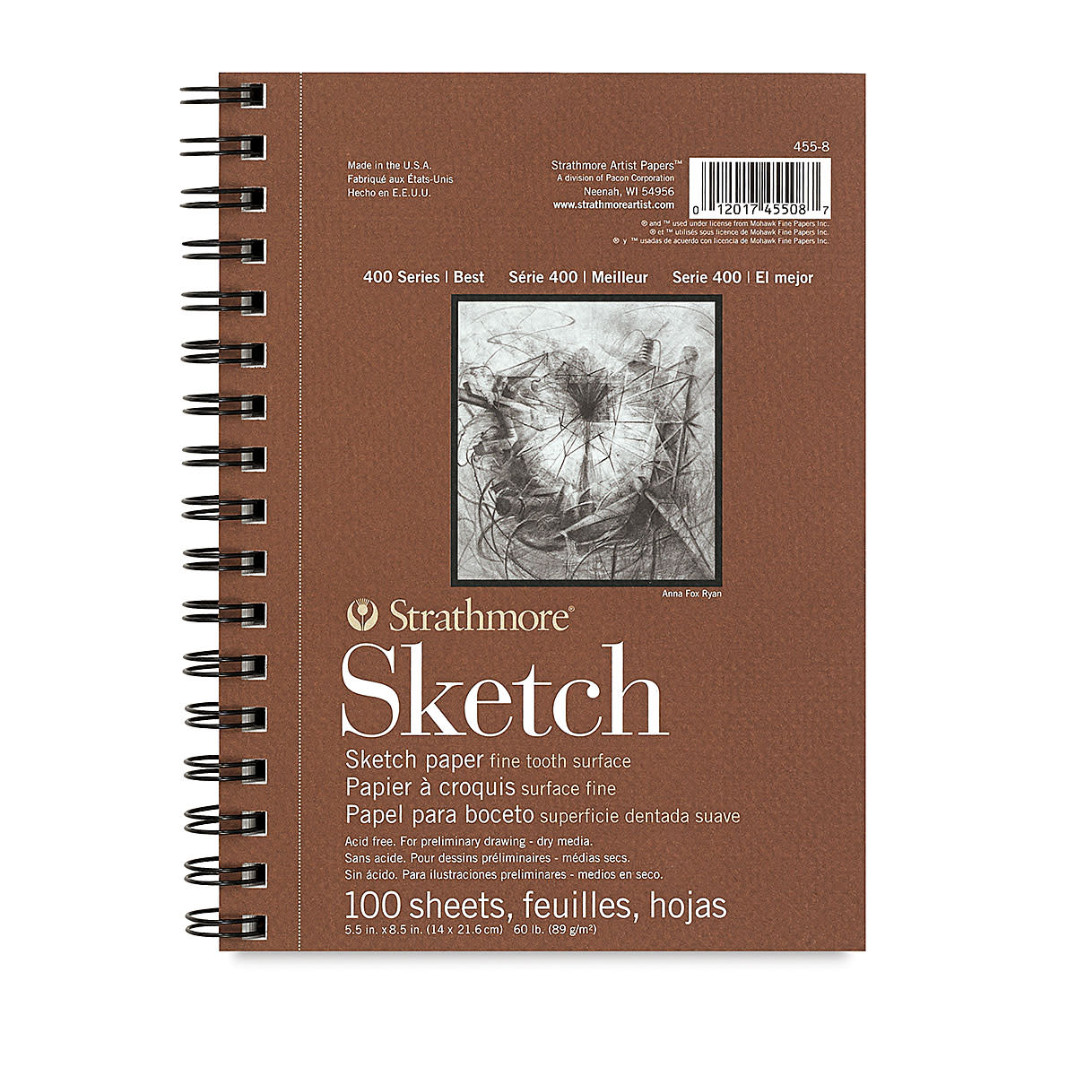 STRATHMORE 400 Series Sketch Pad - 5-1/2" x 8-1/2", Spiral Bound, Side, 100 Sheets