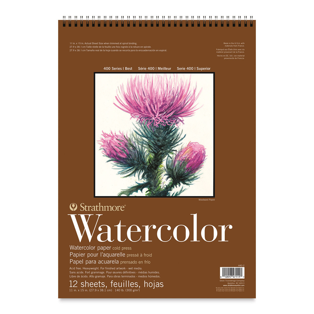 STRATHMORE 400 Series Watercolor Paper Pad - 11" x 15", Wire Bound, 12 Sheets