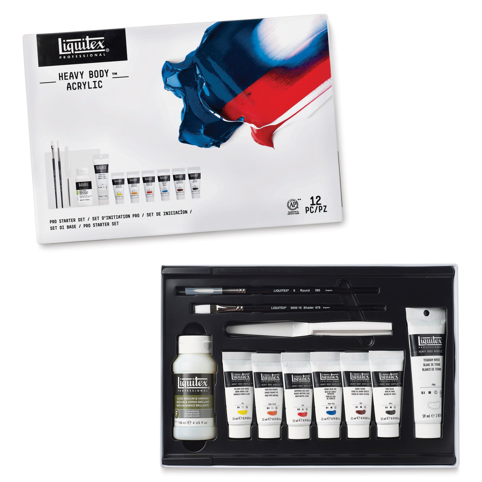 LIQUITEX Professional Heavy Body Acrylics - Set of 12, Pro Starter Set, 22 ml