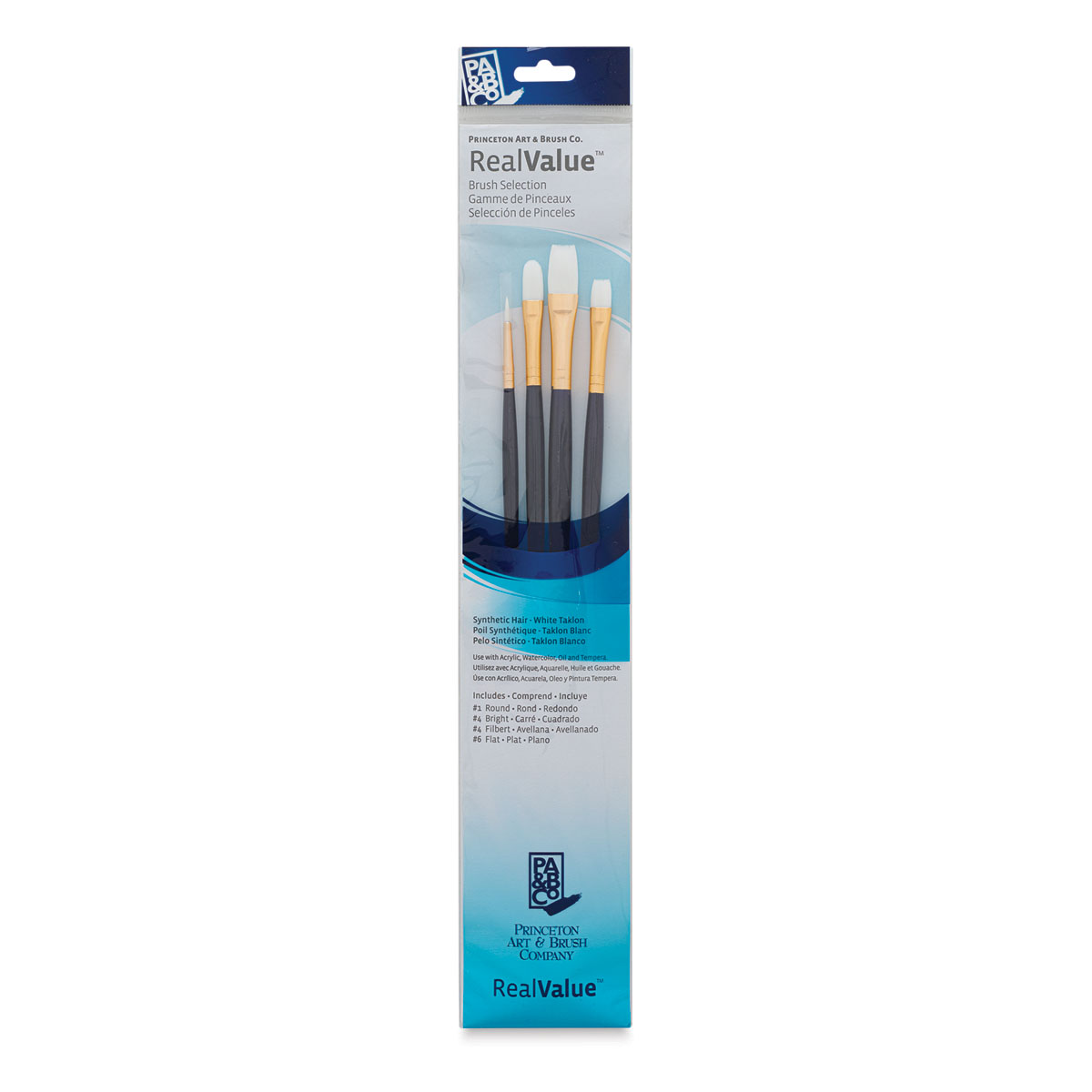 Princeton Real Value Brush Set - 9130, White Taklon, Long Handle, Set of 4
