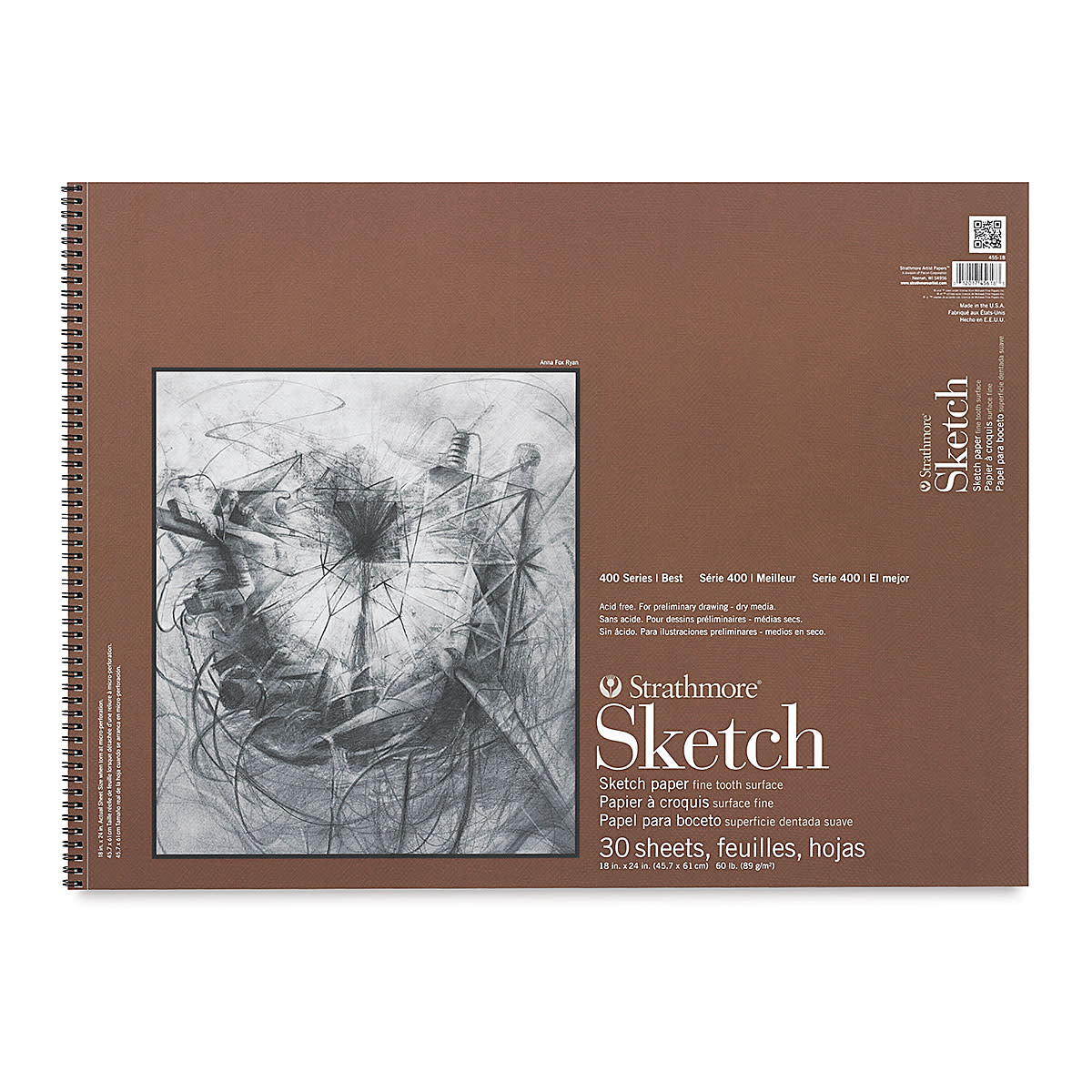 STRATHMORE 400 Series Sketch Pad - 18" x 24", Spiral Bound, Top, 30 Sheets