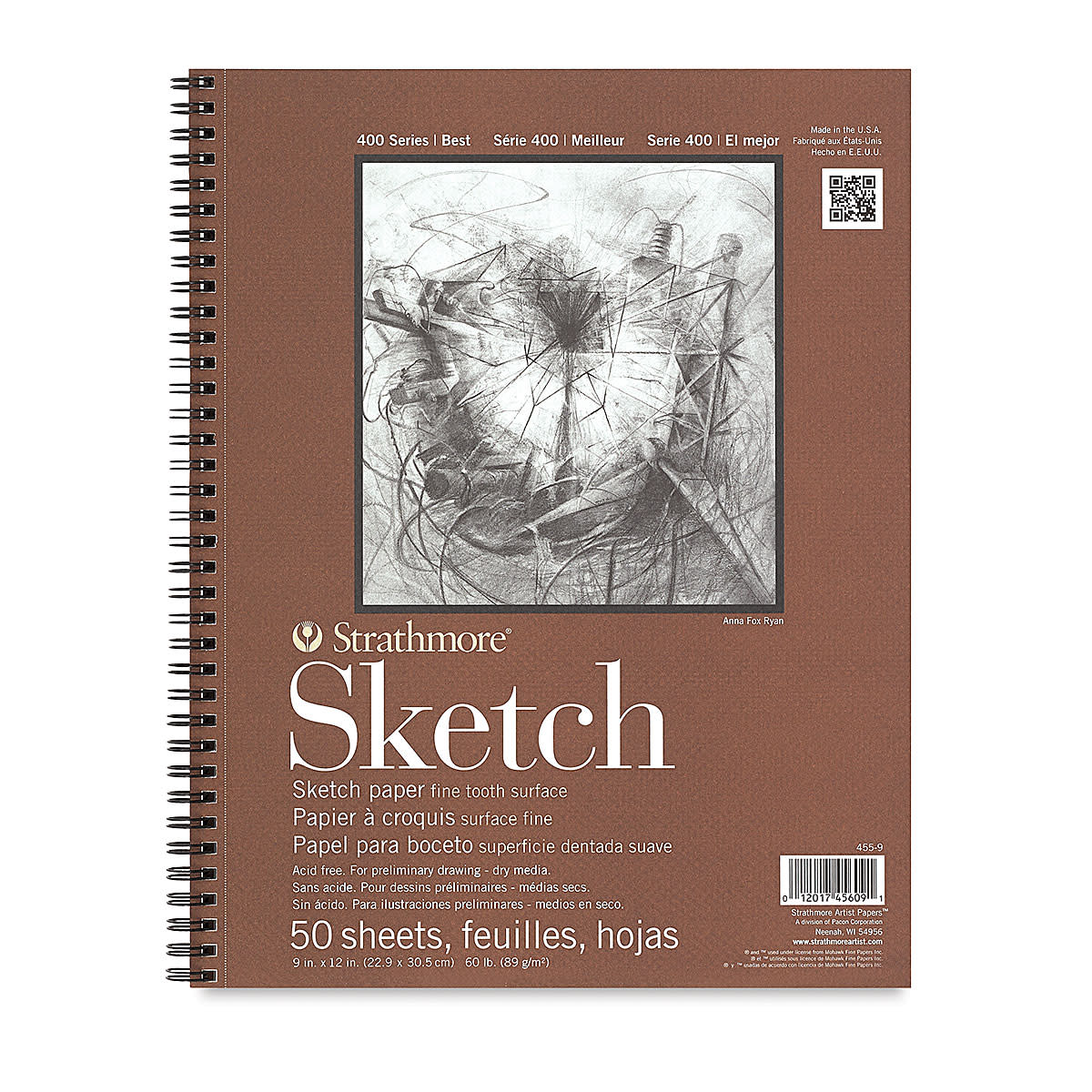 STRATHMORE 400 Series Sketch Pad - 9" x 12", Spiral Bound, Side, 50 Sheets