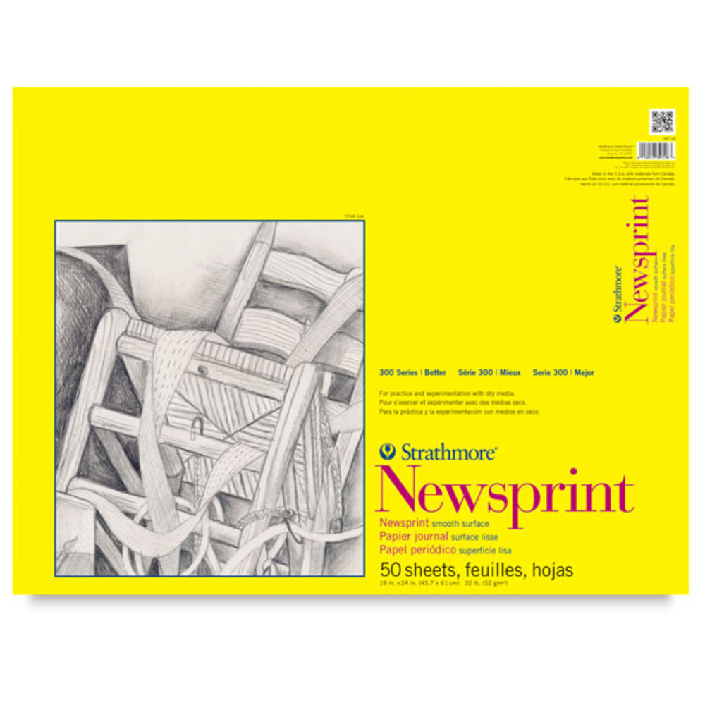 STRATHMORE 300 Series Newsprint Pad - Smooth, 50 Sheets, 18" x 24"