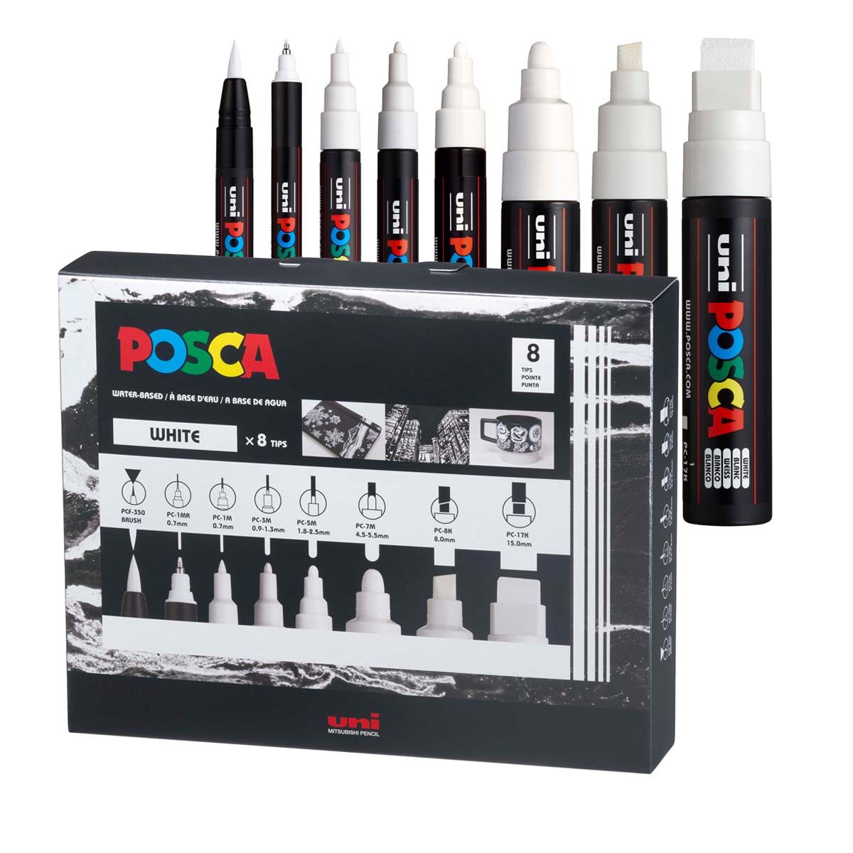 POSCA Paint Marker Sets - PC ALL SIZES SET/8 WHITE